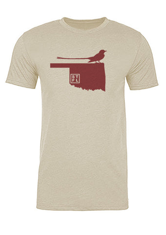 Oklahoma State Bird Tee/Red on Antique White - Men's