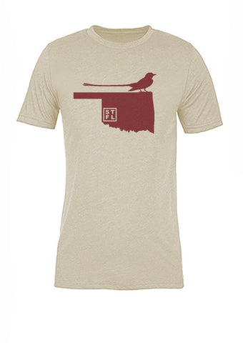Oklahoma State Bird Tee/Red on Antique White - Women's